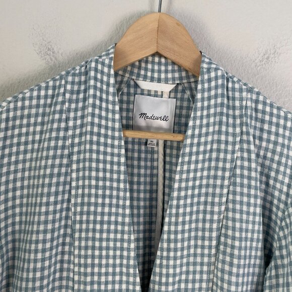 MADEWELL Womens XS Blue 100% Linen Collarless Blazer Gingham Check Jacket - Picture 9 of 16